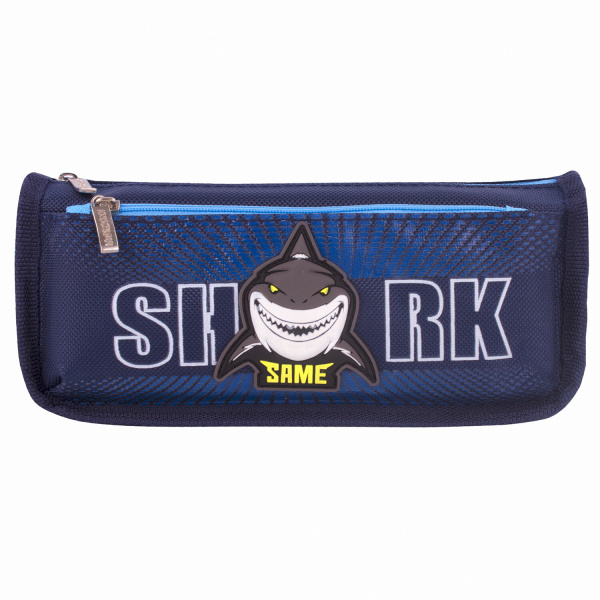 Пенал ЮНЛАНДИЯ, 2 отделения, полиэстер, "Shark", синий, 21х6х9 см, 270272 - Пеналы мягкие