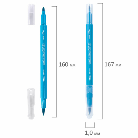 Фломастеры двусторонние с кистью 12 цветов (кисть/классический), СУПЕРКЕЙС, BRAUBERG KIDS, 152188 - Фломастеры классические
