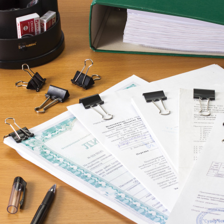 Зажимы для бумаг ОФИСМАГ, КОМПЛЕКТ 12 шт., 25 мм, на 100 листов, черные, картонная коробка, 225155 - Зажимы для бумаг