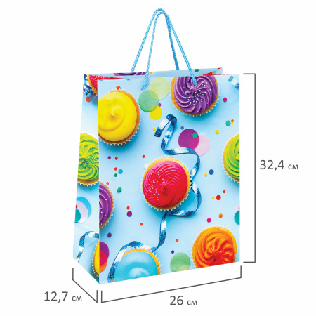 Пакеты подарочные 26x12,7x32,4 см, ЗОЛОТАЯ СКАЗКА "Кексики", ламинированные, 10 штук - Подарочные пакеты