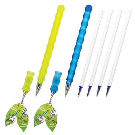 Ручки стираемые гелевые ЮНЛАНДИЯ "Горошек", НАБОР 2 штуки, СИНИЕ, + 4 сменных стержня, линия письма 0,35 мм, 143671 - Ручки со стираемыми чернилами