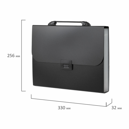 Папка-портфель пластиковая BRAUBERG "Energy" А4 (330х256х32 мм), 7 отделений, черная, 221204 - Портфели пластиковые
