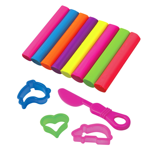 Пластилин флуоресцентный BRAUBERG 8 цветов, 100 г, стек, 3 формочки, ВЫСШЕЕ КАЧЕСТВО, блистер, 224461 - Пластилин