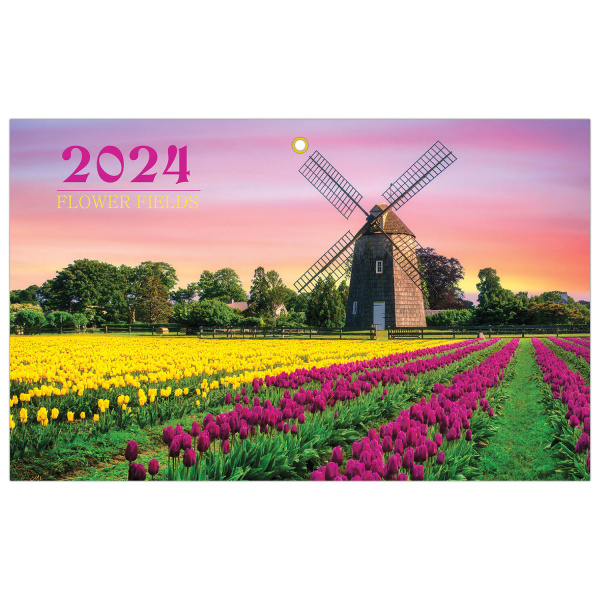 Календарь квартальный на 2024 г., 3 блока, 3 гребня, с бегунком, мелованная бумага, BRAUBERG, "Tulips", 115295 - Календари настенные