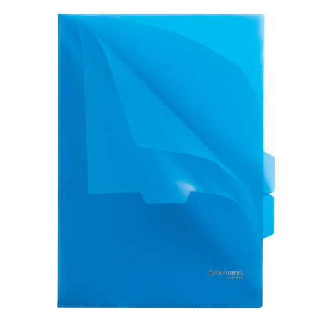 Папка-уголок с 3 отделениями, жесткая, BRAUBERG, синяя, 0,15 мм, 224885 - Папки-уголки пластиковые