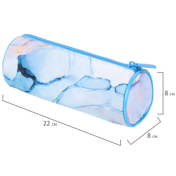 Пенал-тубус BRAUBERG, с эффектом Soft Touch, мягкий, "Blue marble", 22х8 см, 271570 - Пеналы мягкие