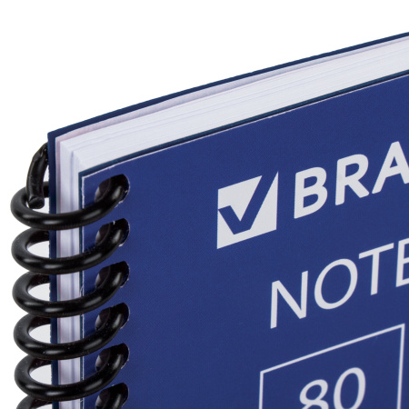 Тетрадь А5, 80 листов, BRAUBERG "Metropolis", спираль пластиковая, клетка, обложка пластик, СИНИЙ, 403397 - Тетради более 60 листов