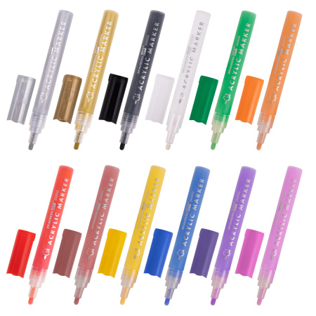 Маркеры акриловые для рисования и хобби BRAUBERG ART CLASSIC, НАБОР 12 цветов, наконечник 2 мм, 152150 - Маркеры для хобби