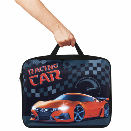 Папка на молнии с ручками BRAUBERG А4, 1 отделение, полиэстер, 80 мм, "Racing Car", 271132 - Папки-сумки с ручками
