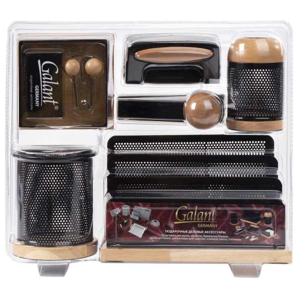 Набор настольный GALANT "Wood&Metal", 8 предметов, светлое дерево и черный металл, 230877 - Настольные наборы и аксессуары из дерева