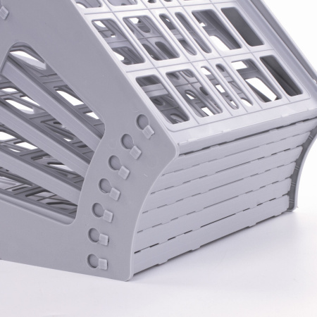 Лоток для бумаг веерный BRAUBERG-SMART, 7-ми секционный, сетчатый, серый, 231144 - Лотки и подставки секционные