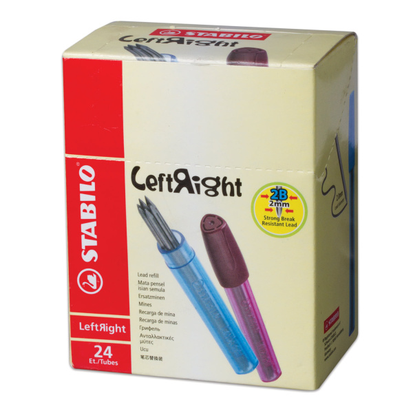 Грифели для карандаша цангового 2 мм, 2B, STABILO, КОМПЛЕКТ 8 штук, "Left Right", 6603/24-2В - Грифели для механических карандашей