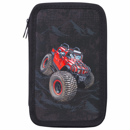 Пенал ПИФАГОР, 3 отделения, ламинированный картон, 19х11 см, "Big Wheels", 271548 - Пеналы каркасные