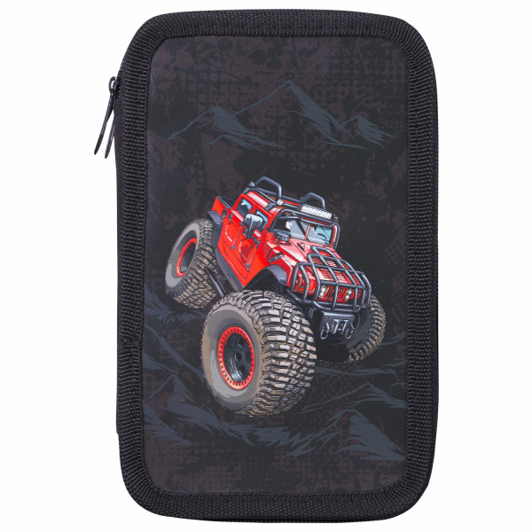 Пенал ПИФАГОР, 3 отделения, ламинированный картон, 19х11 см, "Big Wheels", 271548 - Пеналы каркасные