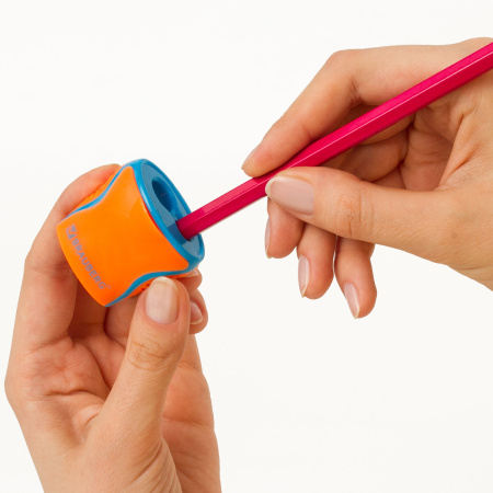 Точилка BRAUBERG "Mix Dual", 2 отверстия для чернографитных карандашей (в том числе утолщенных), с контейнером, корпус ассорти, 1 шт, 228449 - Точилки ручные