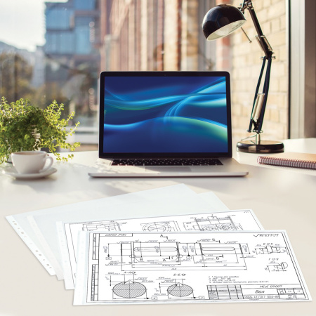 Папки-файлы БОЛЬШОГО ФОРМАТА (297х420 мм) А3, ГОРИЗОНТАЛЬНЫЕ, КОМПЛЕКТ 50 шт., 35 мкм, STAFF "Manager", 225770 - Папки перфорированные