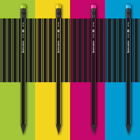 Карандаш чернографитный BRAUBERG "VIVID", 1 шт., HB, с ластиком, корпус ассорти, 181756 - Карандаши чернографитные