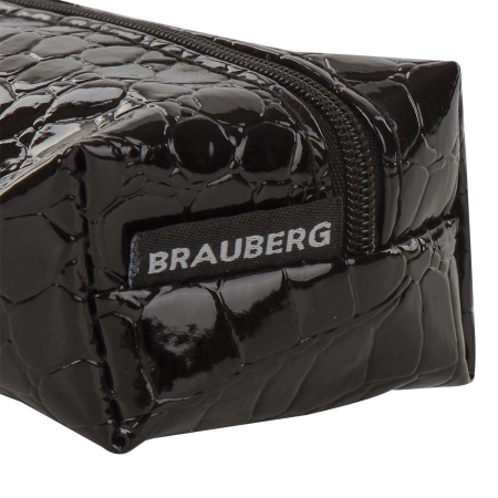 Пенал-косметичка BRAUBERG "Ultra black", "крокодиловая кожа", 20х6х4 см, 223909 - Пеналы мягкие