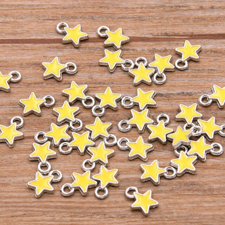 Металлическая подвеска с желтой эмалью "Звездочка", золото, размер 6*8 мм, 10 шт