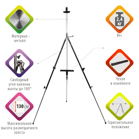 Мольберт полевой металлический BRAUBERG ART CLASSIC, тренога, переносной, разлож.92х203х92см, 191282 - Мольберты