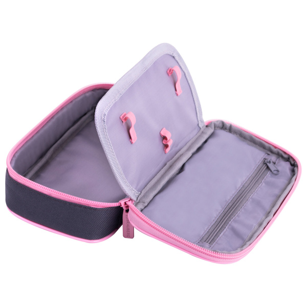Пенал-косметичка BRAUBERG, 1 отделение, 2 кармана, органайзер, полиэстер, 21x10x5 см, серо-розовый, 270846 - Пеналы мягкие
