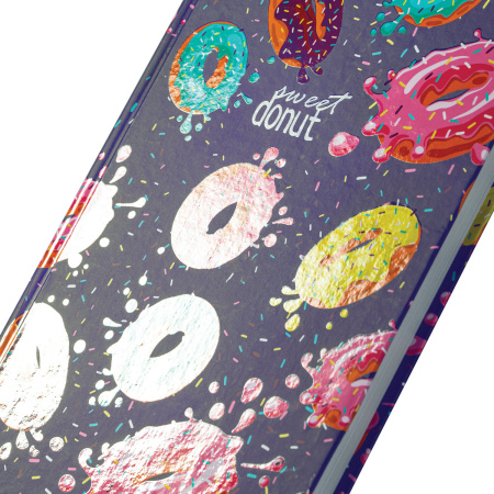 Блокнот А5 (134х206 мм), 80 л., твёрдый, клетка, выборочный лак, BRAUBERG KIDS, "Donuts", 114425 - Блокноты детские