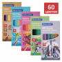Карандаши цветные BRAUBERG, 60 цветов (Базовые, Металлик, Неон, Пастель, Телесные), 181792 - Карандаши цветные