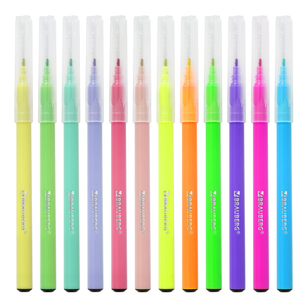 Фломастеры 6 неоновых + 6 пастельных, вентилируемый колпачок BRAUBERG "PREMIUM", картонная коробка, 152198 - Фломастеры классические