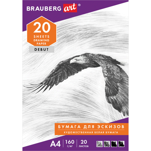Папка для рисования А4, 20 л., 160 г/м2, BRAUBERG, 210х297 мм, "Орел", 125230 - Альбомы, скетчбуки и бумага для графики и эскизов