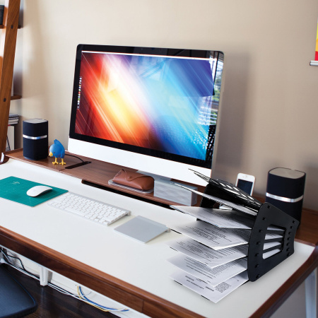 Лоток для бумаг веерный BRAUBERG "Basic" 7-ми секционный, 6 отделений, сетчатый, черный, 237019 - Лотки и подставки секционные