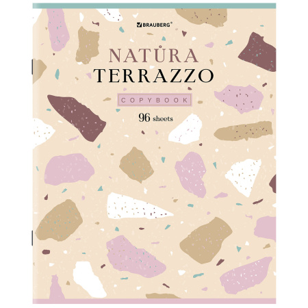 Тетрадь А5, 96 л., BRAUBERG, скоба, клетка, TWIN-лак, "Natura Terrazzo", 404431 - Тетради более 60 листов