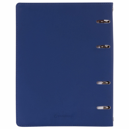 Тетрадь на кольцах А5 (180х220 мм), 120 листов, под кожу, клетка, BRAUBERG "Fusion", синий/оранжевый, 129994 - Тетради на кольцах и сменные блоки к ним