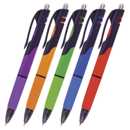 Ручка шариковая автоматическая с грипом BRAUBERG "Supreme", СИНЯЯ, корпус ассорти, узел 0,7 мм, линия письма 0,35 мм, 141545 - Ручки шариковые автоматические