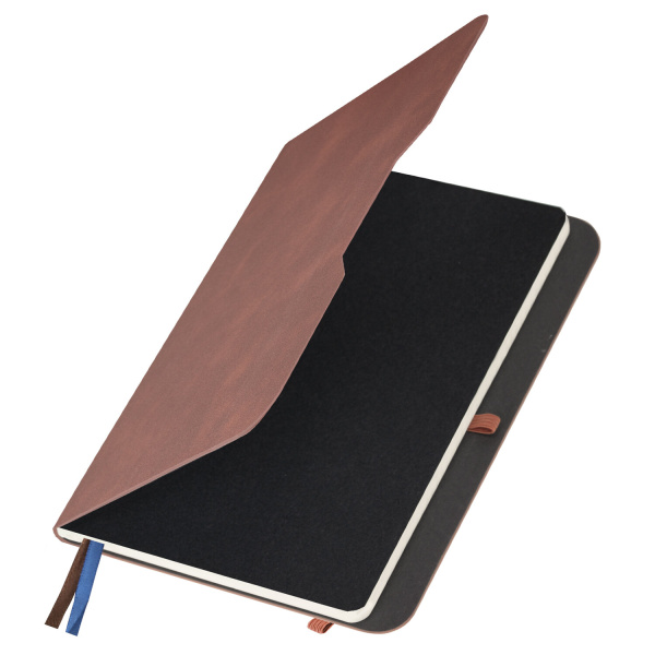 Блокнот А5 (162х218 мм), BRAUBERG "NOTE", под кожу софт-тач, с резинкой, 80 л., клетка, коричневый, 113436 - Бизнес-блокноты и бизнес-тетради