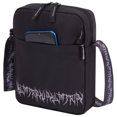 Сумка на плечо BRAUBERG COMPACT с карманом, черная с принтом, 23х17х5 см, 271686 - Сумки-мини на плечо