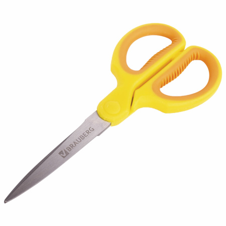 Ножницы BRAUBERG "Original", 155 мм, оранжево-желтые, ребристые резиновые вставки, 236450 - Ножницы универсальные