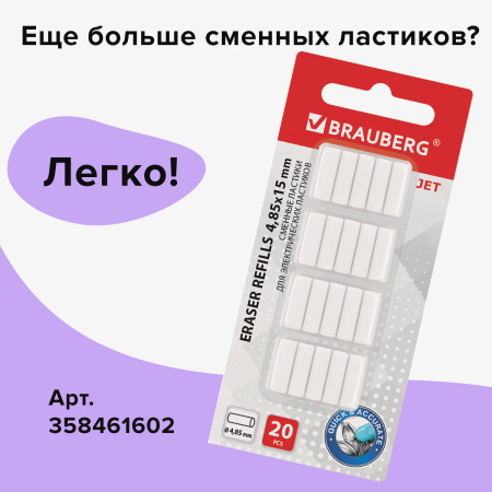 Ластик электрический BRAUBERG JET, питание от 2 батареек ААА, 8 сменных ластиков, салатовый, 229615 - Ластики электрические