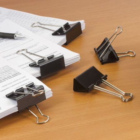 Зажимы для бумаг большие BRAUBERG, КОМПЛЕКТ 12 шт., 51 мм, на 230 листов, черные, картонная коробка, 220561 - Зажимы для бумаг