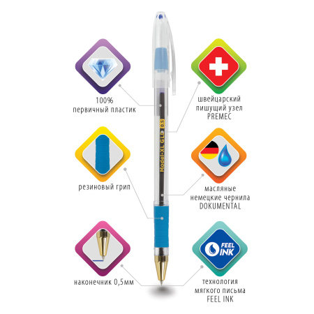 Ручка шариковая масляная с грипом BRAUBERG "Model-XL GLD", СИНЯЯ, узел 0,5 мм, линия письма 0,25 мм, 143245 - Ручки шариковые неавтоматические