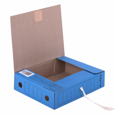 Папка архивная с завязками А4 (325х250 мм), 75 мм, до 700 листов, микрогофрокартон, СИНЯЯ, STAFF, 128870 - Накопители документов