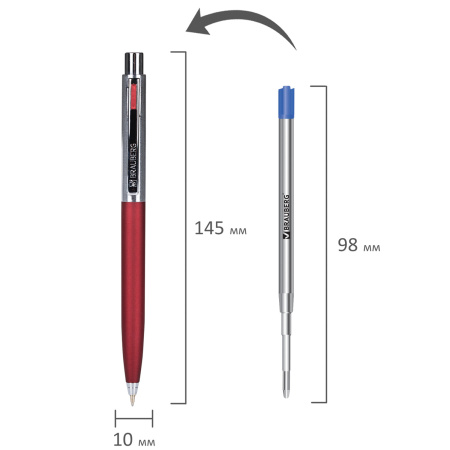Ручка подарочная шариковая BRAUBERG "Cornetto", СИНЯЯ, корпус серебристый с бордовым, линия письма 0,5 мм, 143492 - Ручки бизнес-класса