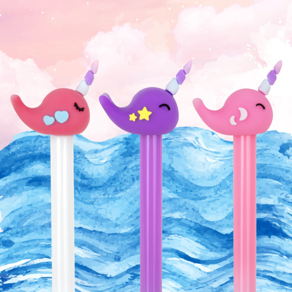 Ручка с топпером шариковая ЮНЛАНДИЯ "Кит-Единорог", корпус ассорти, СИНЯЯ, пишущий узел 0,7 мм, 143783 - Ручки фигурные