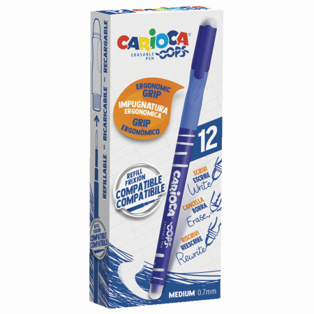 Ручка стираемая гелевая CARIOCA (Италия) "Oops", СИНЯЯ, узел 1 мм, линия письма 0,7 мм, 43039/02 - Ручки гелевые неавтоматические