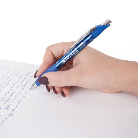 Ручка гелевая автоматическая с грипом BRAUBERG "Jet Gel", СИНЯЯ, печать, узел 0,6 мм, линия письма 0,4 мм, 142690 - Ручки гелевые автоматические