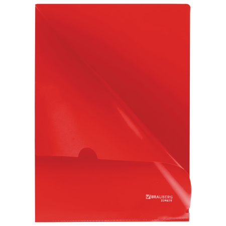 Папка-уголок жесткая, непрозрачная BRAUBERG, красная, 0,15 мм, 224879 - Папки-уголки пластиковые