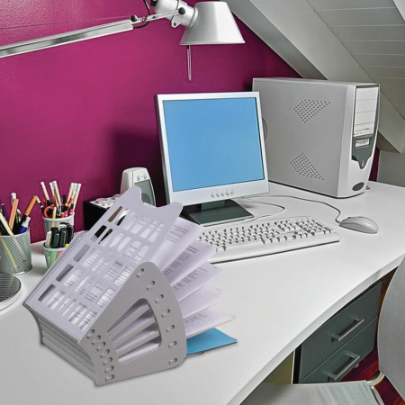 Лоток для бумаг веерный BRAUBERG-SMART, 7-ми секционный, сетчатый, серый, 231144 - Лотки и подставки секционные