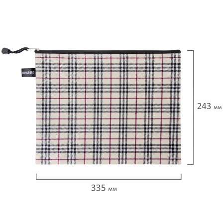 Папка-конверт СУПЕР КОМПЛЕКТ на молнии, 6 штук (А4 - 2 шт., А5 - 4 шт.), ткань в клетку, BRAUBERG, 271350 - Папки-конверты на молнии