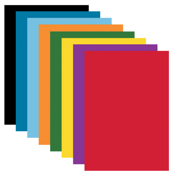 Картон цветной А4 МЕЛОВАННЫЙ, 24 листа, 8 цветов, в папке, BRAUBERG, 200х290 мм, "Цвета", 113550 - Цветной и белый картон