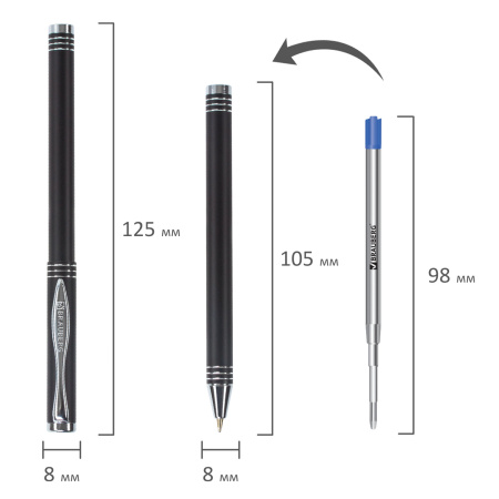 Ручка подарочная шариковая BRAUBERG Magneto, СИНЯЯ, корпус черный с хромированными деталями, линия письма 0,5 мм, 143494 - Ручки бизнес-класса