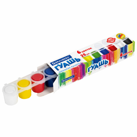 Гуашь BRAUBERG "PREMIUM", 6 цветов по 25 мл, 191699 - Краски для детского творчества